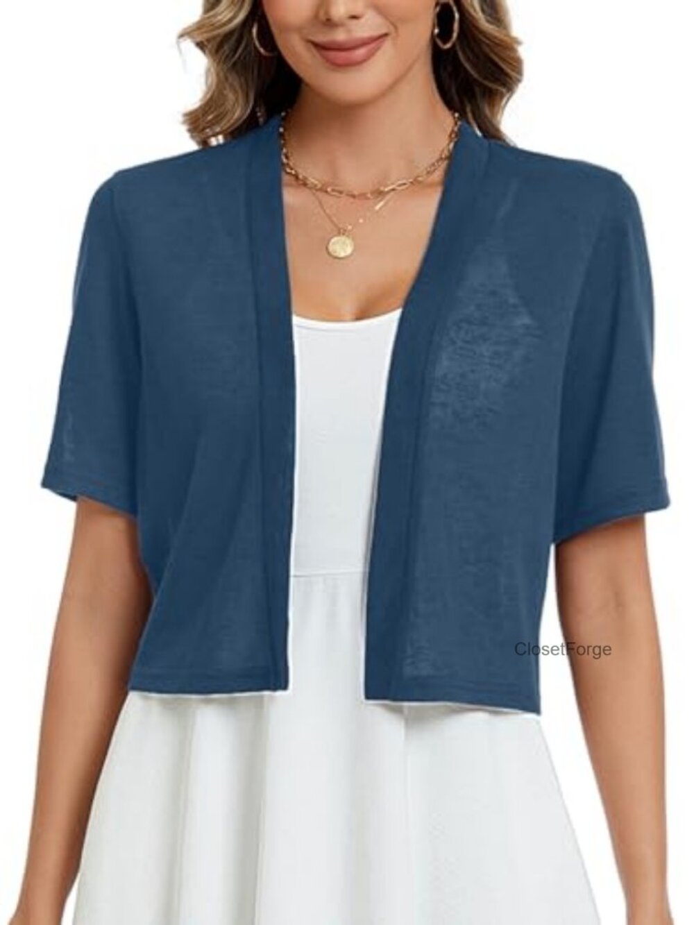 Women's Thin Shrug Short Sleeve Lightweight Cropped Cardigan Open Front Bolero